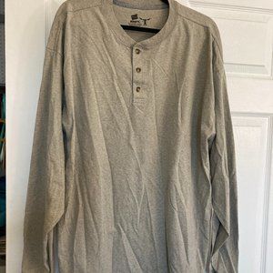 Hanes Beefy Tee Buttons Tan Plus Size Big and Tall 2XL Long Sleeve
